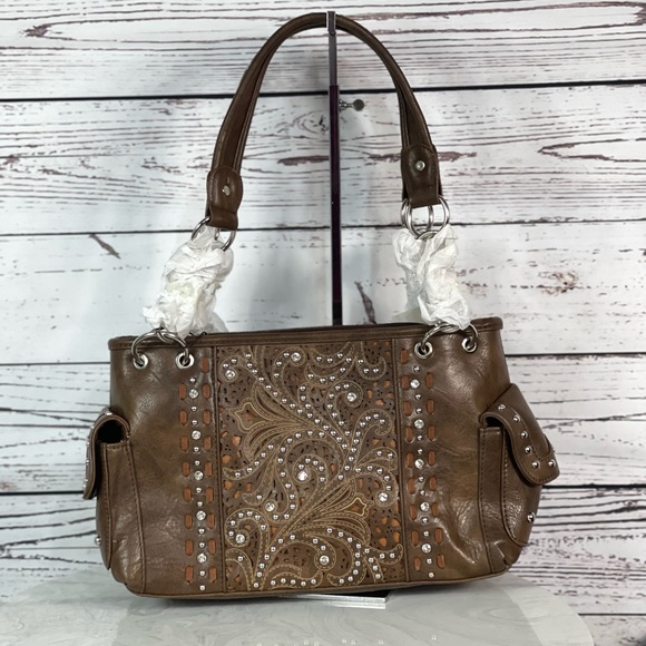 Montana West Cut-Out Collection Concealed Carry Carry Satchel + Wallet - Picture 3 of 10